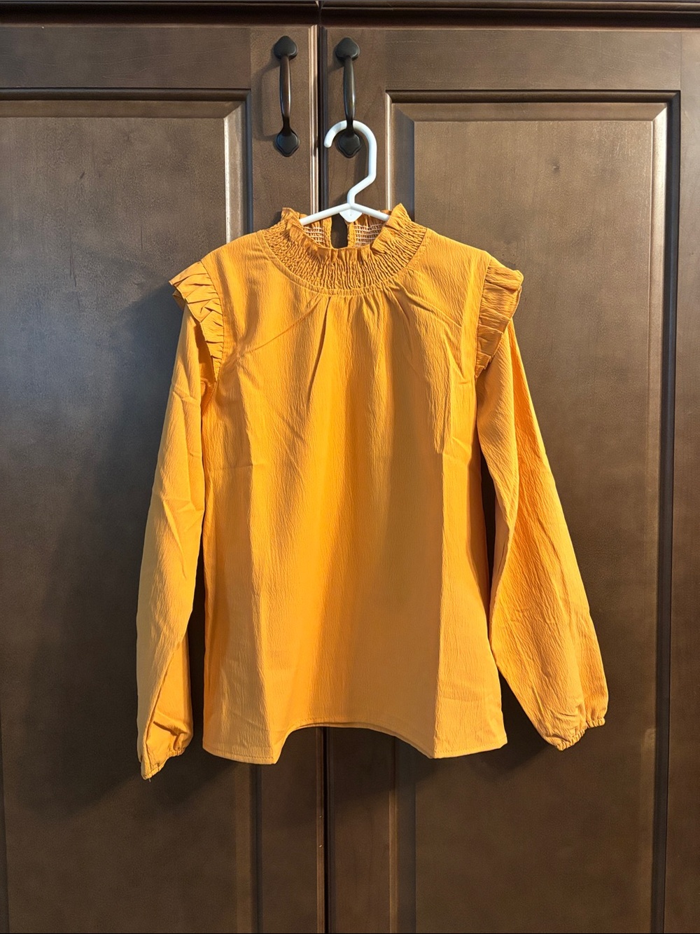 Girls Mustard Ruffle Neck Long-Sleeve Top